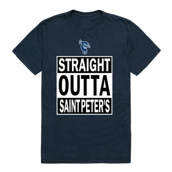 Saint Peter's University Peacocks Straight Outta Tee T-Shirt - Navy, XX-Large