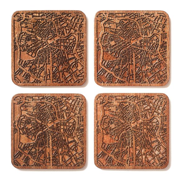 Saint Petersburg Map Coaster, Set of 4, Sapele Wooden Coaster with city map, Multiple city optional, Handmade A101