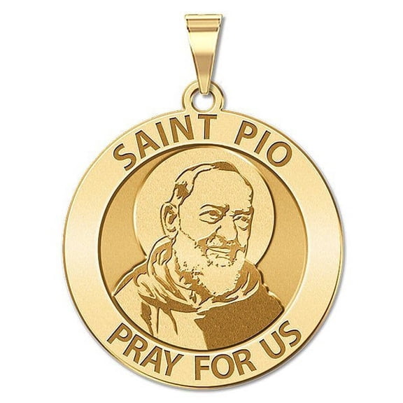 Saint Pio of Pietrelcina Religious Medal - 1 Inch Size of a Quarter -Solid 14K Yellow Gold