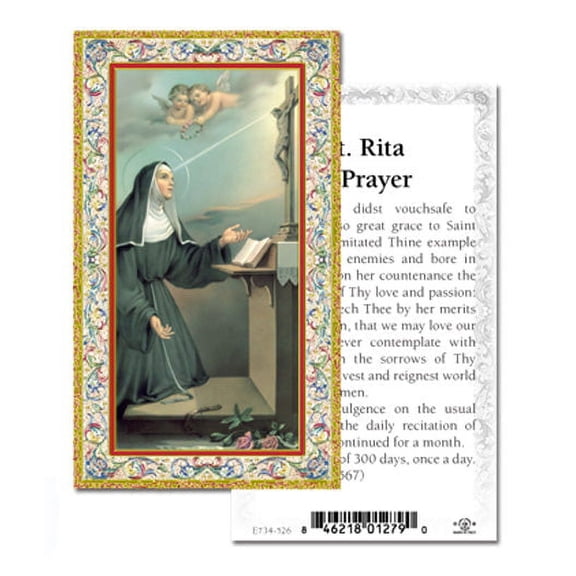 Saint Rita Gold-Stamped Catholic Prayer Holy Card with Prayer on Back, Pack of 100