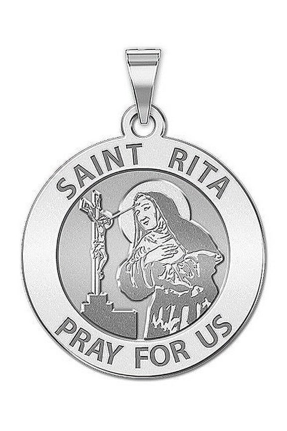 Saint Rita Religious Medal - 2/3 Inch Size of Dime, Solid 14K White Gold