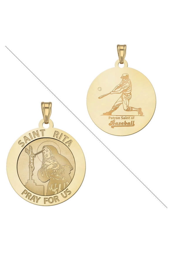 Saint Rita Religious Medal "Baseball Religious Medal" 3/4 Inch Solid 14K Yellow Gold