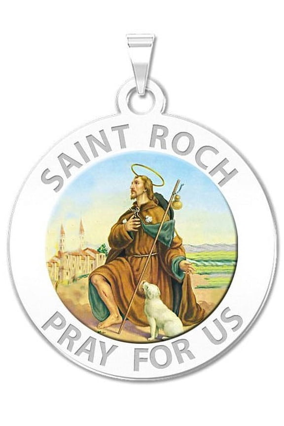 Saint Roch Religious Medal Color - 1 Inch Size of a Quarter -Sterling Silver