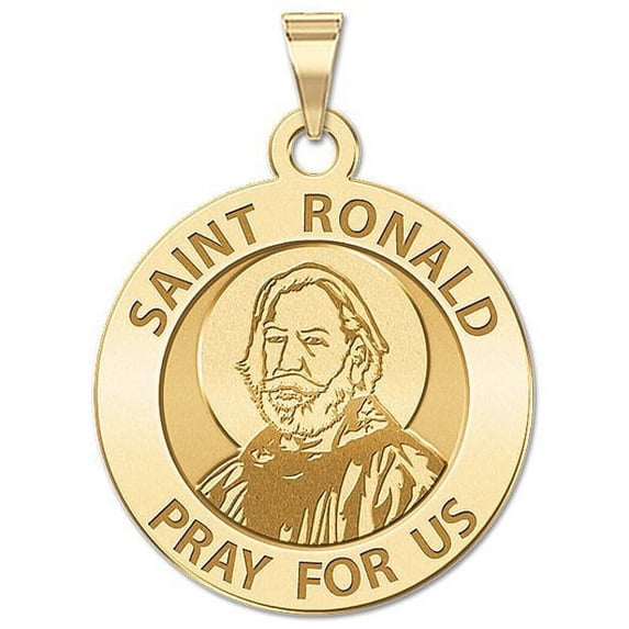 Saint Ronald Religious Medal - - 1 Inch Size of a Quarter -Solid 14K Yellow Gold