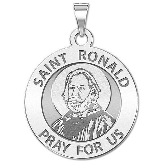 Saint Ronald Religious Medal - - 3/4 Inch Size of a Nickel -Solid 14K White Gold
