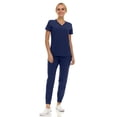 thumbnail image 1 of Saint Scrubs Women’s 9-Pocket Medical Scrub Set – V-Neck Stretch Top & 7-Pocket Jogger Pants, Lightweight, Easy Care Uniforms for Nurses & Healthcare, Navy, Medium, 1 of 4
