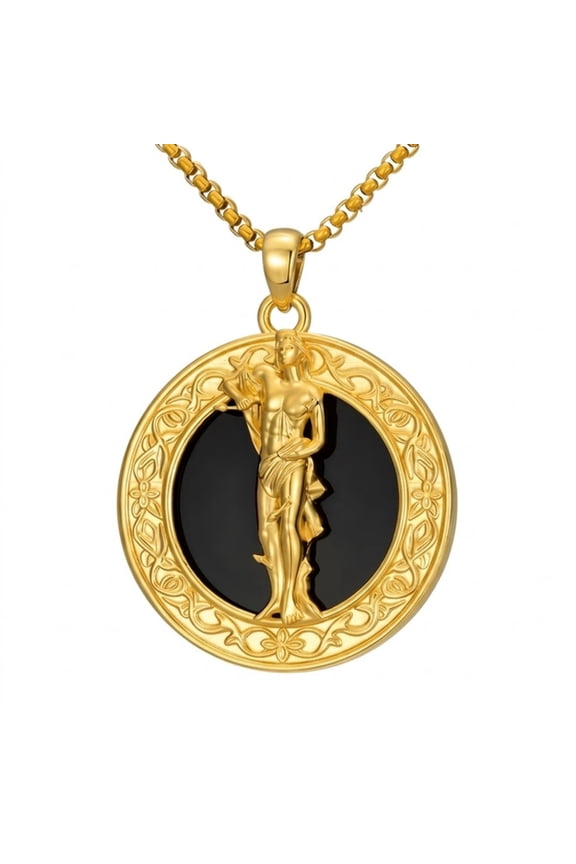 St. Sebastian Necklace for Men Women, 14K Gold Plated Black Onyx Medal, Catholic Courage Protection Jewelry Gift