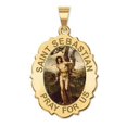 thumbnail image 1 of Saint Sebastian - Scalloped Oval Religious Medal Color 2/3 x 3/4 inch Size of Nickel, Solid 14K Yellow Gold, 1 of 2