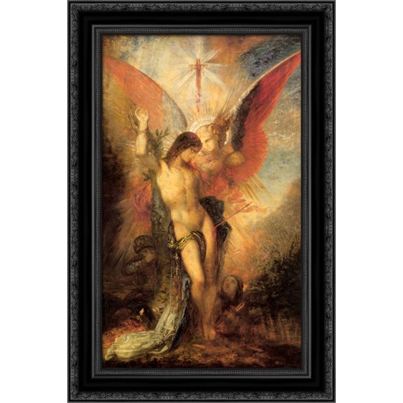 Saint Sebastian and the Angel 17x24 Black Ornate Wood Framed Canvas Art by Moreau, Gustave