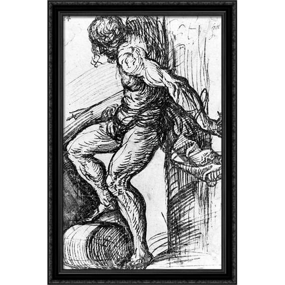 Saint Sebastian at the resurrection-altar in Brescia 26x40 Large Black Ornate Wood Framed Canvas Art by Titian