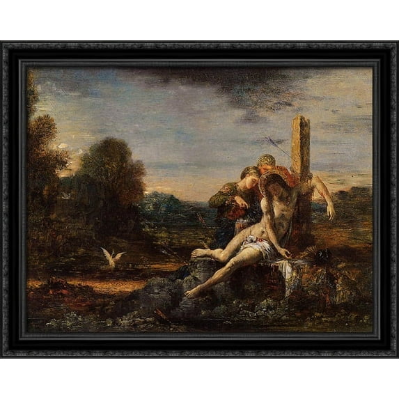 Saint Sebastian being Tended by Saintly Women 36x28 Large Black Ornate Wood Framed Canvas Art by Gustave Moreau