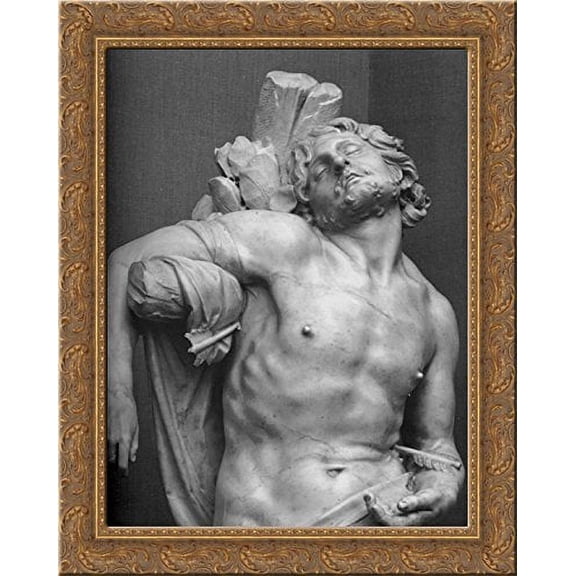 Saint Sebastian [detail] 20x23 Gold Ornate Wood Framed Canvas Art by Bernini, Gian Lorenzo