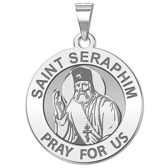 Saint Seraphim Religious Medal - 1 Inch Size of a Quarter -Solid 14K White Gold