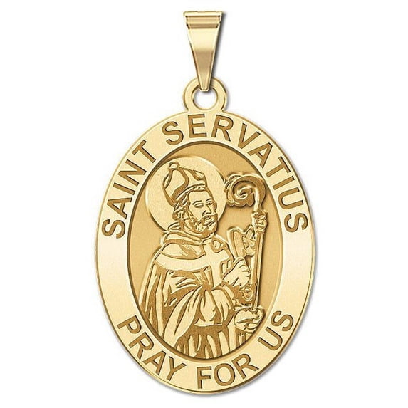 Saint Servatius OVAL Religious Medal - 3/4 Inch X 1 Inch -Solid 14K Yellow Gold