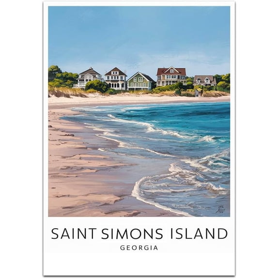 Saint Simons Island Map Retro Style Travel Canvas, Vintage Rustic Canvas Print, Home Office Wall Decoration, Country Canvas Canvas hntWG7