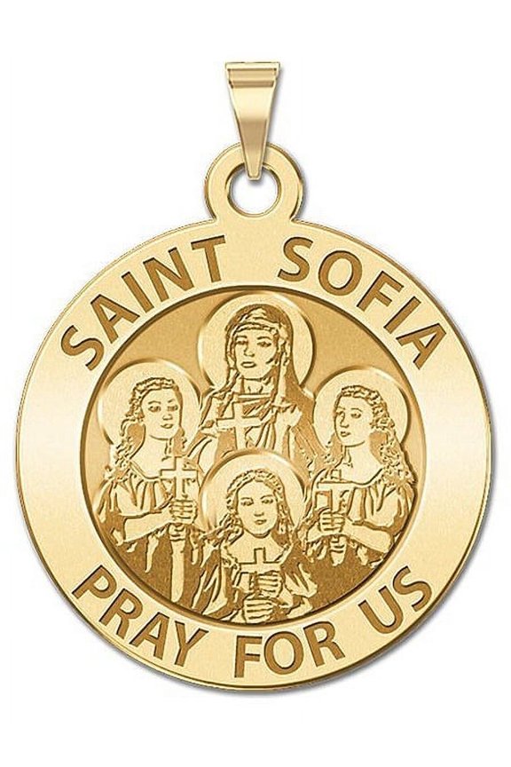 Saint Sofia W/(Hope Faith and Charity) Religious Medal 3/4 Inch Solid 14K Yellow Gold