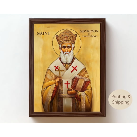 Saint Spyridon Of Trimythous Byzantine Icon Orthodox Christian Wall Art Religious Home Decor, Unframed Paper Poster 8x10in