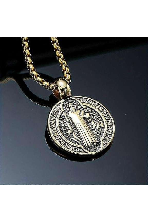 Saint St Benedict Medal Necklace Pendant Stainless Steel Crucifix Cross Exorcism