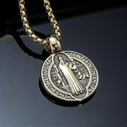 Saint St Benedict Medal Necklace Pendant Stainless Steel Crucifix Cross Exorcism
