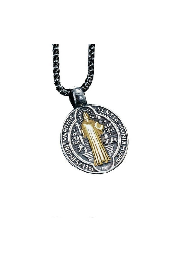Saint St Benedict Medal Necklace Pendant Stainless Steel Crucifix Cross Exorcism