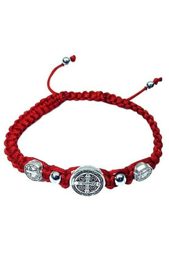St Benedict Red Medal Trinity Adjustable Cord Bracelet Pulsera Roja De San Benito