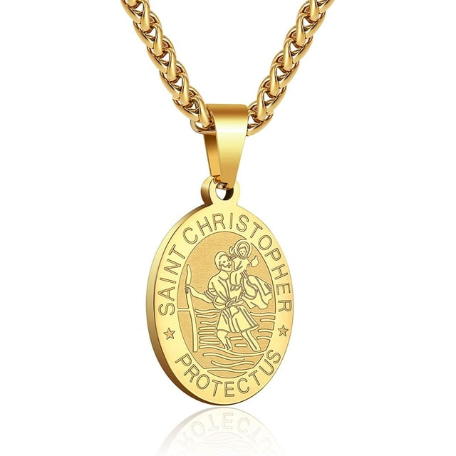 Saint St Christopher Medal Necklace Pendant for Men Boys 24 Inch