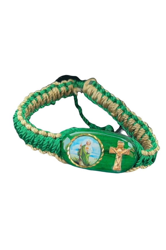 Saint St Jude Green & Gold Adjustable Bracelet | Handmade Pulsera | Knotted Rope, Protection, Spiritual Jewelry, Gift for Him/Her - 1 Pack