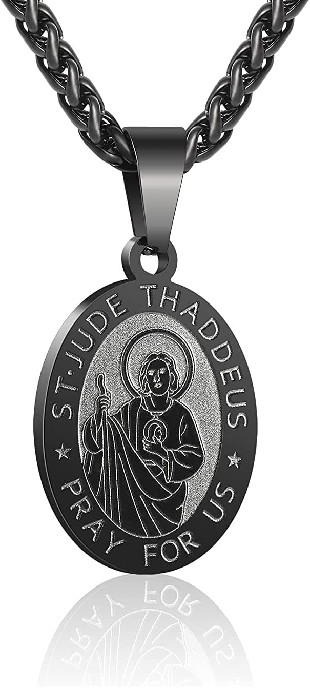APSVO Black Saint St Jude Medal Necklace Pendant for Men 24 Inch ...