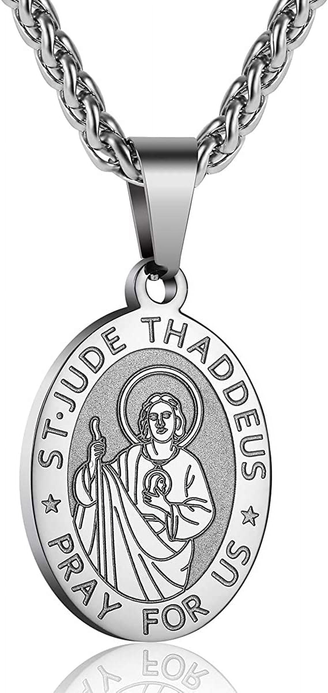 APSVO Silver Saint St Jude Medal Necklace Pendant for Men 24 Inch ...