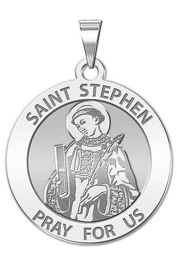 Saint Stephen Religious Medal - 3/4 Inch Size of a Nickel -Sterling Silver