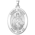 thumbnail image 1 of Saint Sylvia Religious Medal OVAL - 3/4 Inch X 1 Inch in Solid 14K White Gold, 1 of 2
