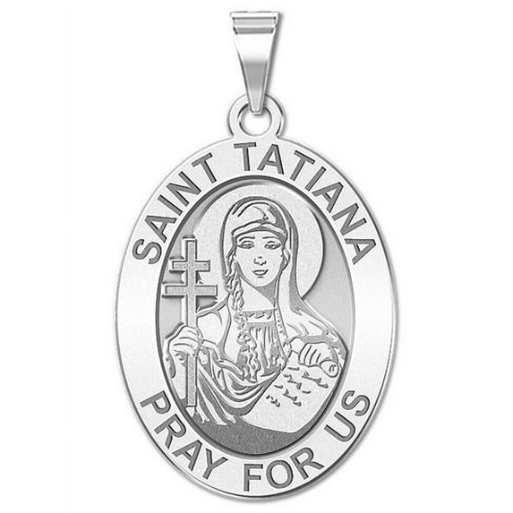 Saint Tatiana - Oval Religious Medal - 1/2 X 2/3 Inch Size of Dime, Solid 14K White Gold