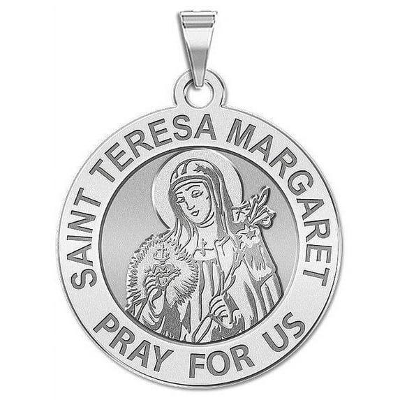 Saint Teresa Margaret Religious Medal - 1 Inch Size of a Quarter -Solid 14K White Gold