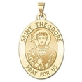 thumbnail image 1 of Saint Theodore - Oval Religious Medal - 2/3 X 3/4 Inch Size of Nickel, Solid 14K Yellow Gold, 1 of 2