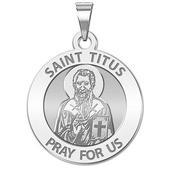 Saint Titus Religious Medal - 1 Inch Size of a Quarter -Solid 14K White Gold