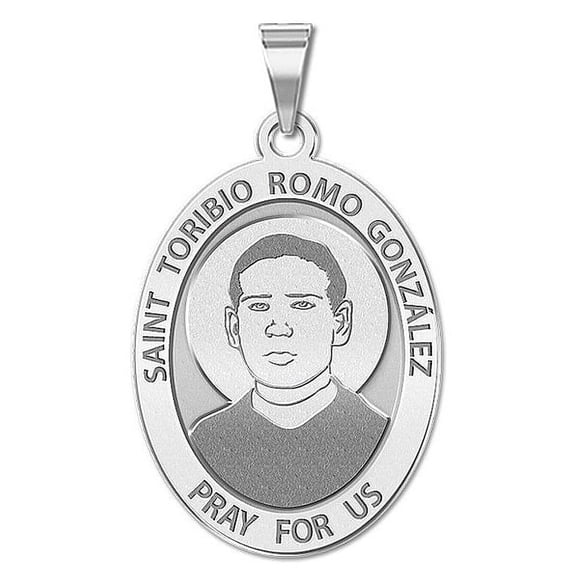 Saint Toribio Romo Gonzalez - Oval Religious Medal - 3/4 Inch X 1 Inch in Solid 14K White Gold