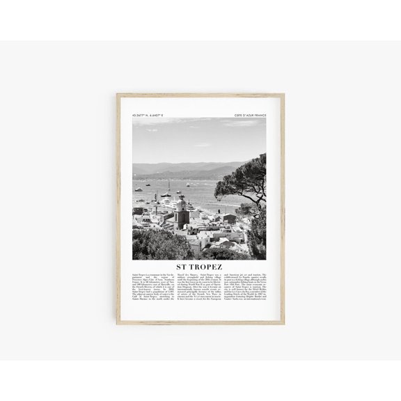 Saint Tropez Travel Poster Black And White French Riviera City Wall Art, Stretched Canvas 16x20in