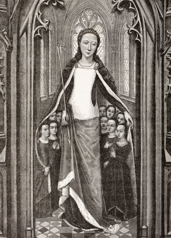Saint Ursula Holding An Arrow The Symbol Of Her Martyrdom And Protecting Virgins Beneath Her Cloak From Les Artes Au Moyen Age Published Paris 1873 Canvas Art - Ken Welsh  Design Pics (12 x 17)