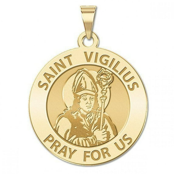 Saint Vigilius Religious Medal - 3/4 inch Size of a Nickel -Solid 14K Yellow Gold