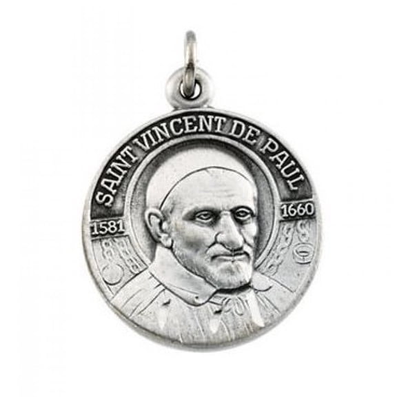 Saint Vincent De Paul Religious Medal - 3/4 inch Aprox. Size of Dime, Sterling Silver