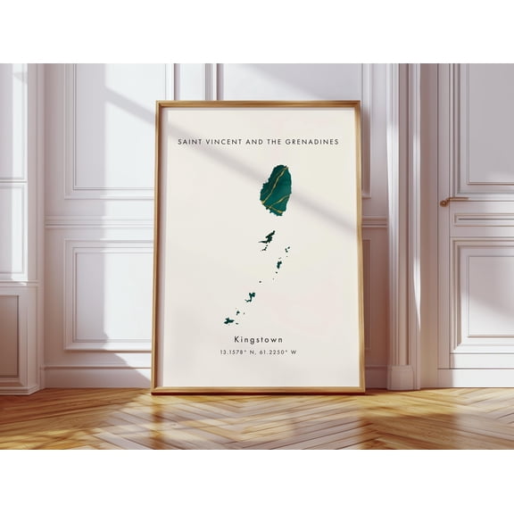Saint Vincent and the Grenadines Map Poster Green and Gold North America Wall Art Print Home Decor Geography Map Gift
