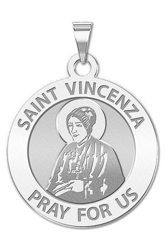 Saint Vincenza Religious Medal - 2/3 Inch Size of Dime, Sterling Silver