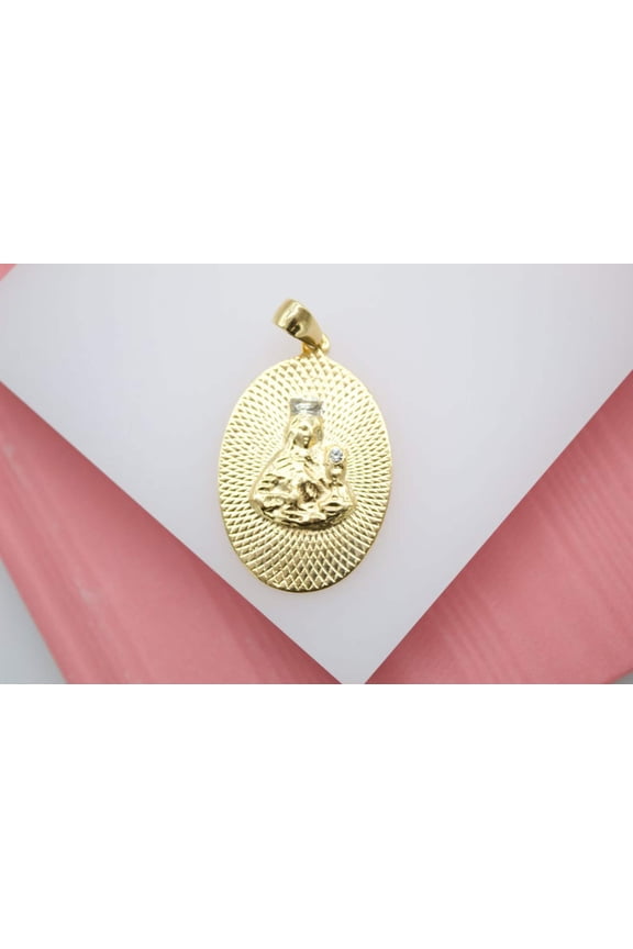 Saint Virgin Mary Oval Pendant with CZ Stone