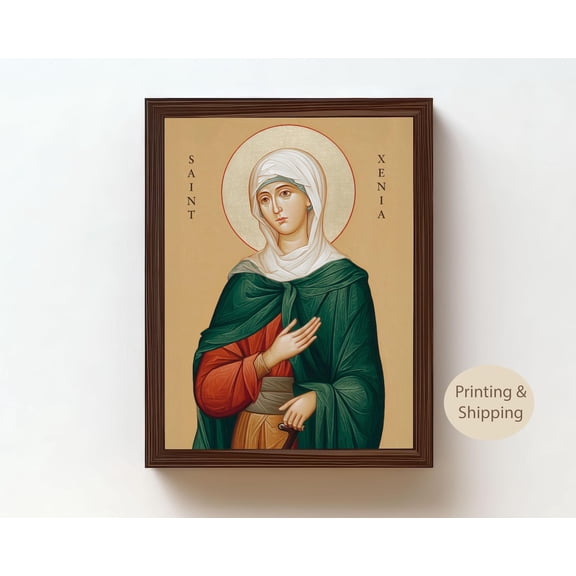 Saint Xenia Portrait Byzantine Style Christian Wall Art, Unframed Paper Poster 8x10in