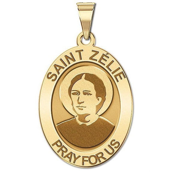 Saint Zelie Religious Medal - Oval - 3/4 Inch X 1 Inch - Solid 14K Yellow Gold