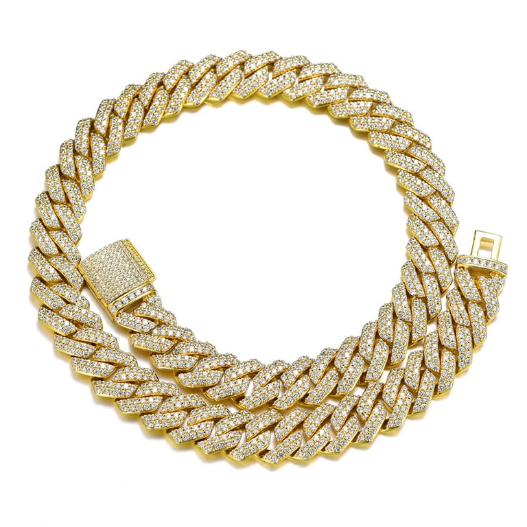 Saintda 14MM Diamond Prong Link Chain In Gold Color 20Inch Cubic Zircon Hip Hop Necklace Gift For Men