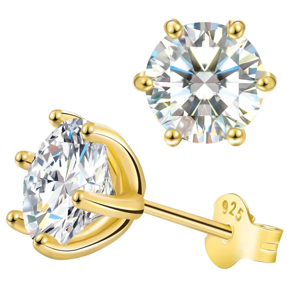 Saintda 1ct Moissanite Stud Earrings for Women 925 Sterling Silver 18K Gold Plated Earrings Mother's Day Wedding Gifts for Her