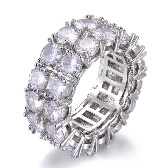Saintda 2 Rows Stone Classic CZ Solitaire Ring Gold Color Iced Out Zircon Charm Round Ring For Men Women Jewelry Size 8