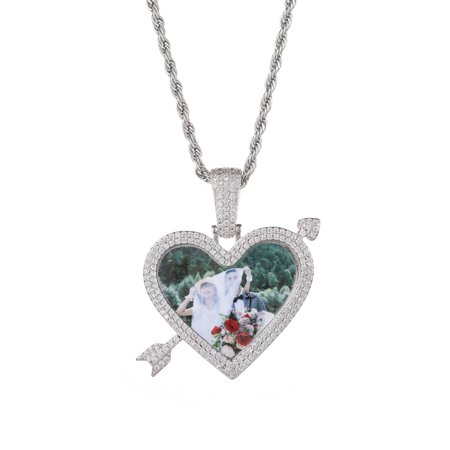 Saintda Custom Made Photo Heart With Arrow Medallions Necklace & Pendant With 3mm Rope Chain Personalized Cubic Zircon Chains Birthday Gift
