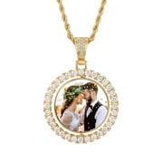 Saintda Custom Made Photo Rotating Double-sided Medallions Pendant Micro Paved CZ Round Pendant For Men Women Birthday Anniversaries Gift